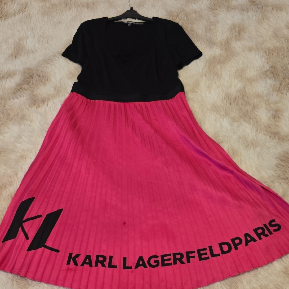 Karl Lagerfeld Black Top with Pink A-Line Skirt